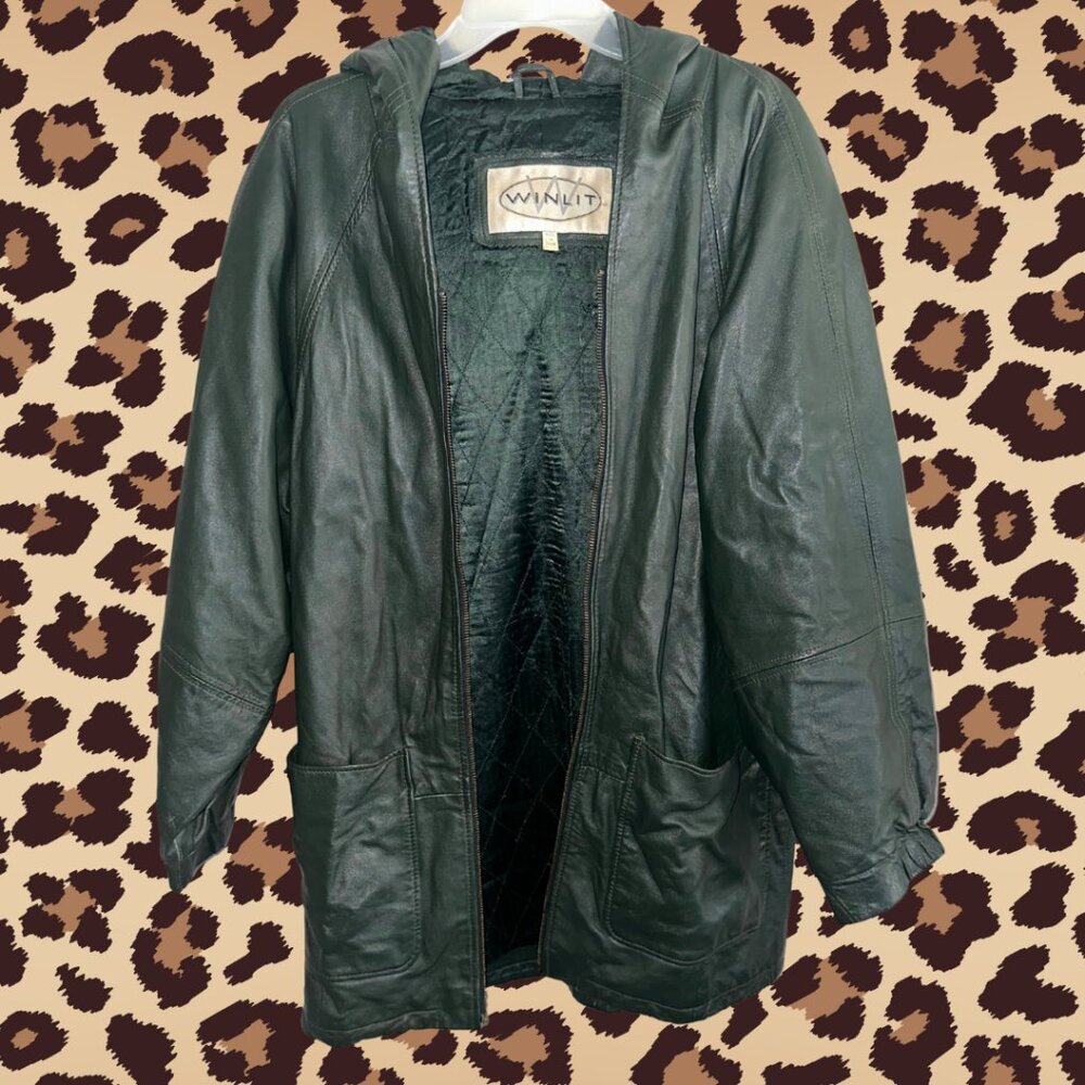 Winlet green leather hoodie jacket